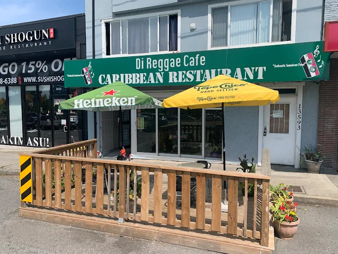 Di Reggae Cafe restaurant exterior showing traditional Jamaican dining atmosphere